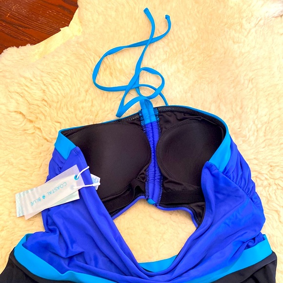 NWT Coastal Blue Women’s Swimsuit Halter Neck Cutout-Front, size 14-16 - Picture 5 of 7